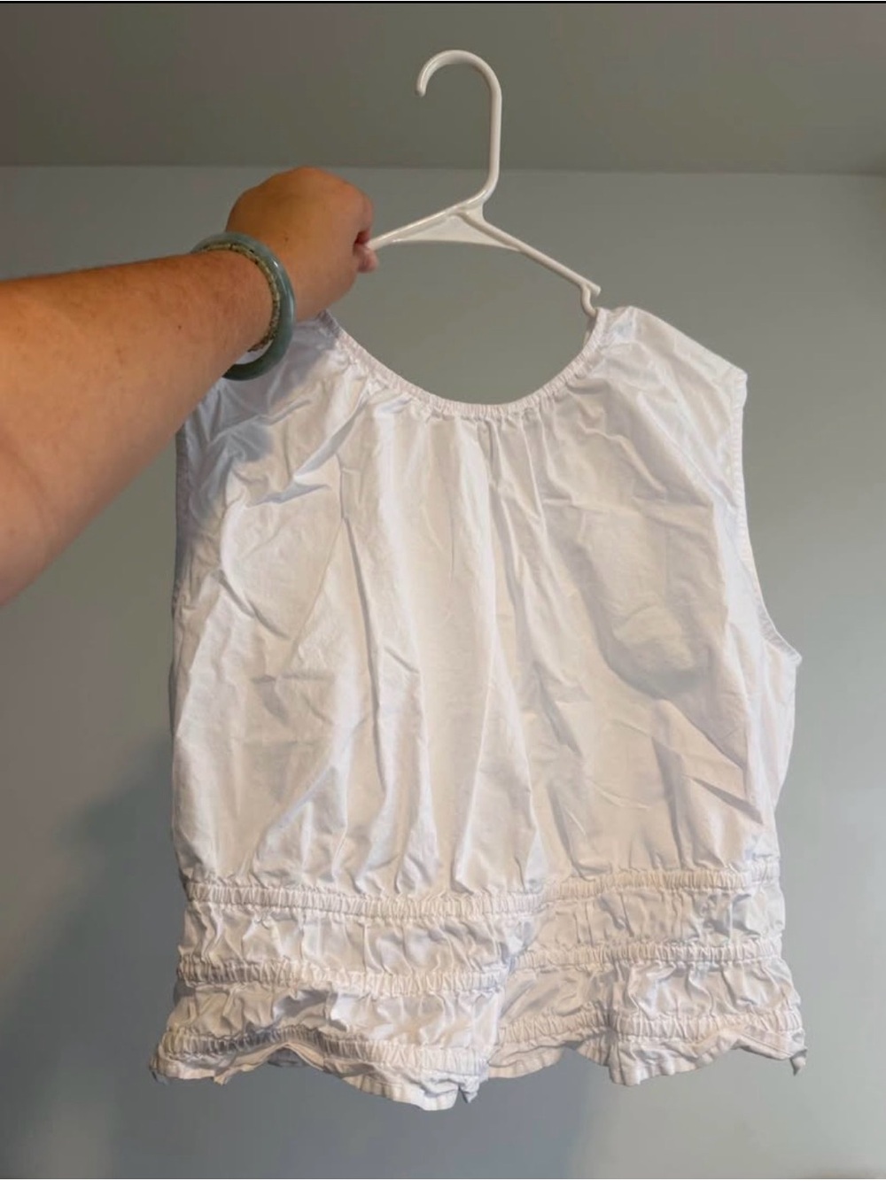 J. Crew White Sleeveless Cotton Top with Ruffled Hem